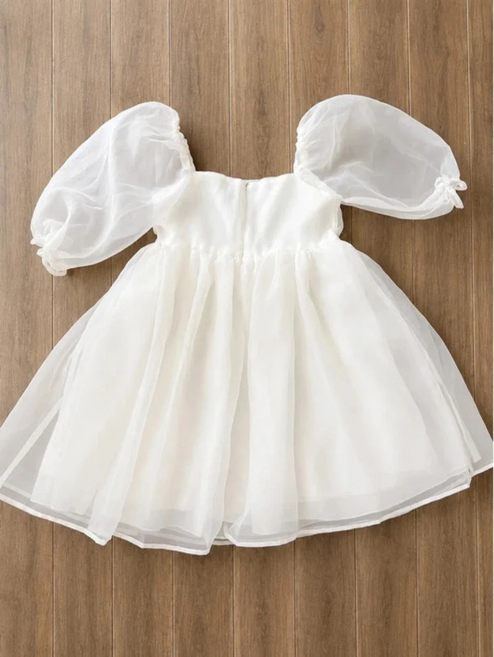 White Organza Puff Sleeve Babydoll Dress Women's Size S Cottagecore
